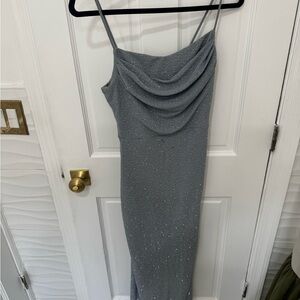 Windsor Silver Slip Dress Cowl Neck Sleeveless